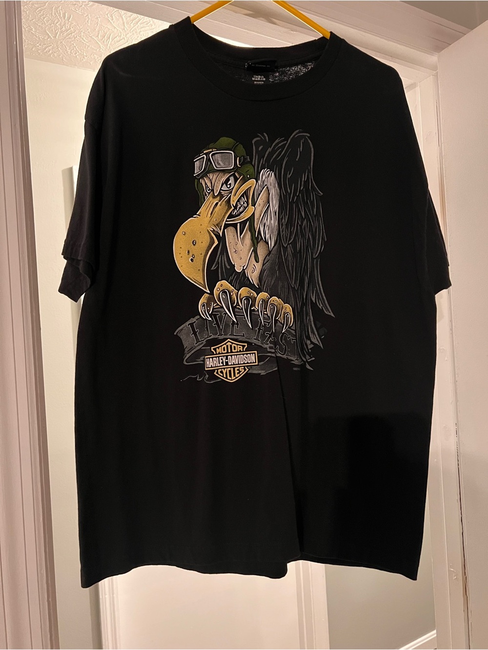 Gildan Black Short-Sleeve Tee with Yellow & Gray Vulture Graphic